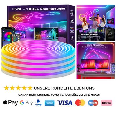 Neon LED Streifen 15m RGB Flexibel App Steuerung Musik Sync Gaming