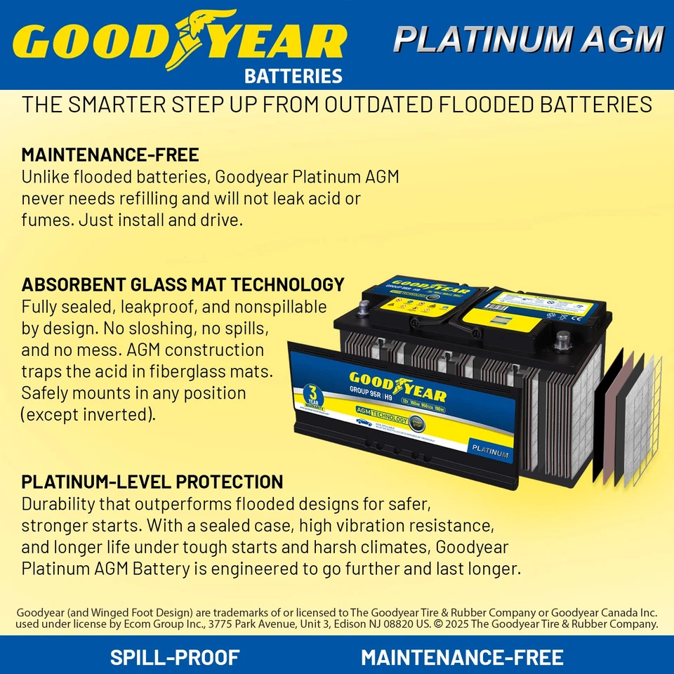 Batería automotriz Goodyear Group 95R 12V 100 AH, 190RC, 950 CCA Platinum AGM Foto 3 de 4