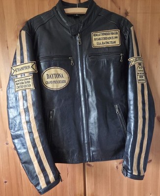 MDM Vintage Motorrad Lederjacke Black Daytona Racing Patches  Gr. M Top Zustand!