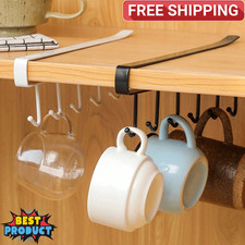 6 Hooks Cup Mug Holder Under The Shelf Hanger Rack For Kitchen Cabinet Storage