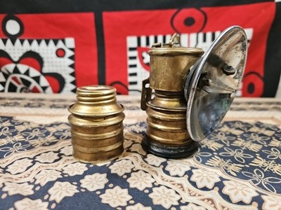 PREMIER CARBIDE LAMP British Made BRASS Caving Mining Light + Spare Base w/ Lid
