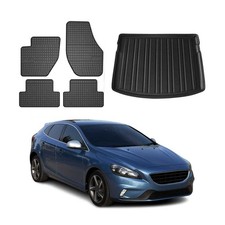 Fußmatten & Kofferraumwanne Set für Volvo V40 2012-2015 Gummi TPE Schwarz 5x
