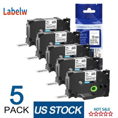 5PK TZe-241 TZe241 18mm Compatible Brother P-Touch Label Tape White 3/4 PT-H110