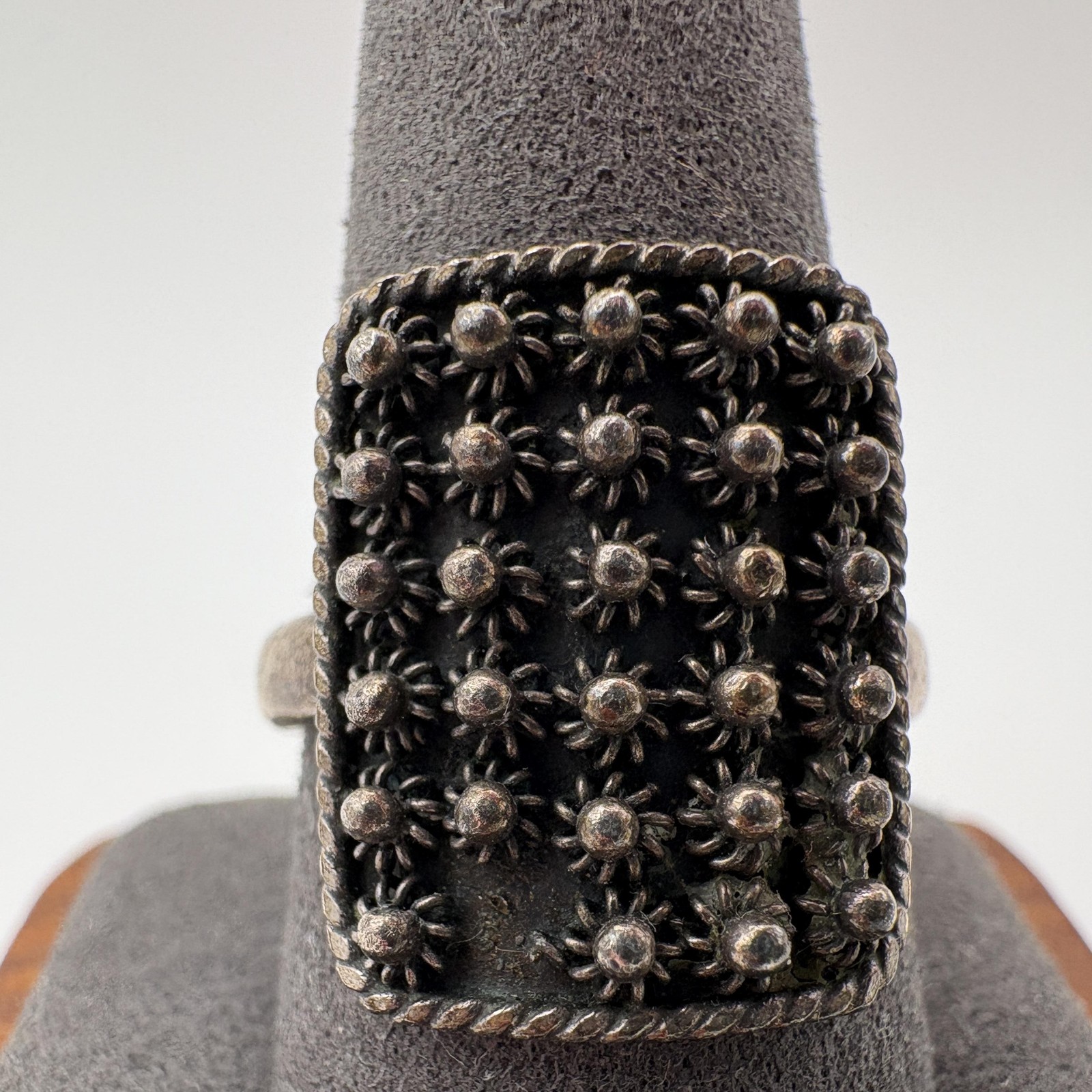 Sterling Silver 925 Granulated Rectangular Ring S… - image 2