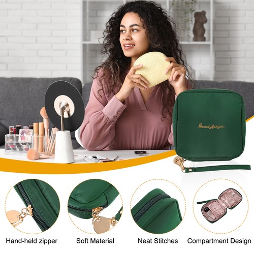 Mini Makeup Bag for Purse, Cute Preppy Zipper Travel Cosmetic Bags, Green - Imagen 3 de 7