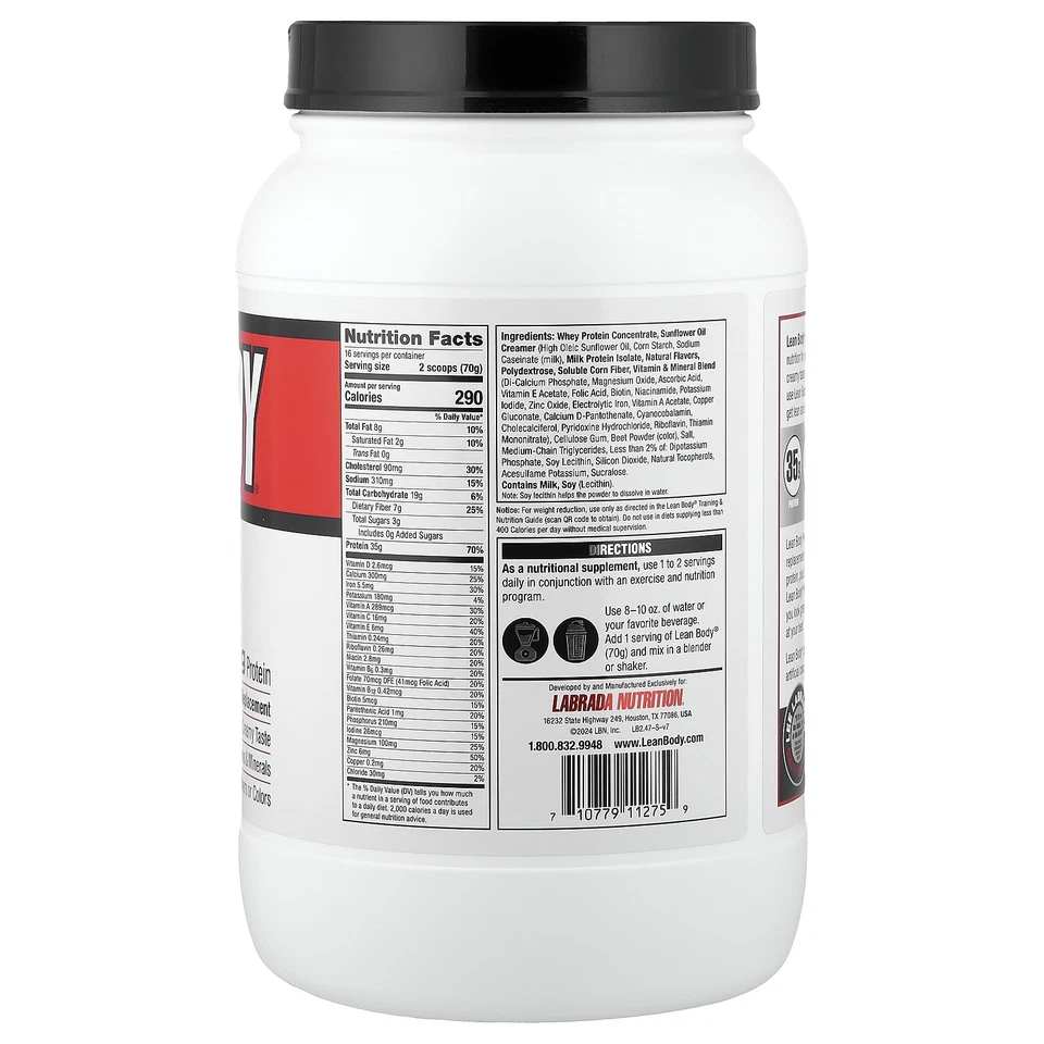 Lean Body®, смесь для протеиновых коктейлей, клубника, 2,47 фунта (1120 г) - Изображение 2 из 2