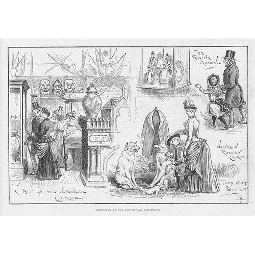 LONDON Scenes at the Inventions Exhibition South Kensington - Antique Print 1885