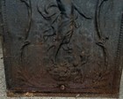 antique stamped tin fireplace cover or fireback “Lady Holding Torch Screen Metal — photo 5