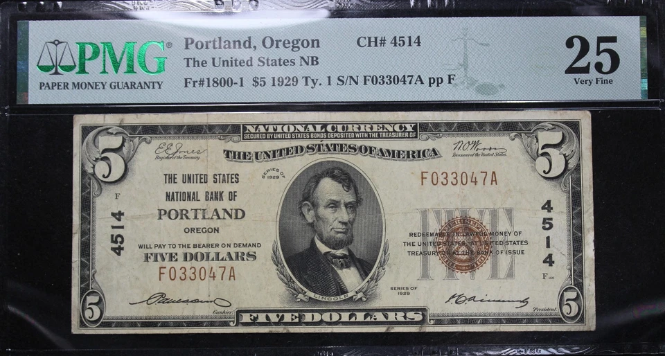 1929 VF25 Fr. 1800-1 National Note 5$ , PCGS, F033047A - Image 3 of 4