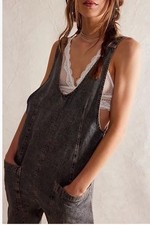 Free People We The Free High Roller Jumpsuit Size Denim Barrel Leg Large