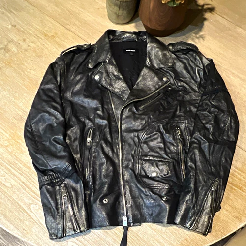 Diesel Men's Black Leather Biker Jacket 2XL Regular Full Zip Short Moto Solid - product listing photo