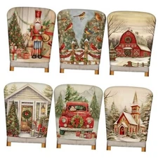  6 Pcs Christmas Chair Cover Set Stretch Dining Chair Back Covers Classical