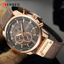 CURREN Men Watch Chronograph Quartz Leather Fashion Water Resistant Wristwatch