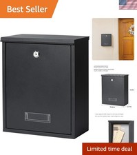 Secure Black Matt Locking Mailbox - Wall Mount, Large Capacity, Weatherproof