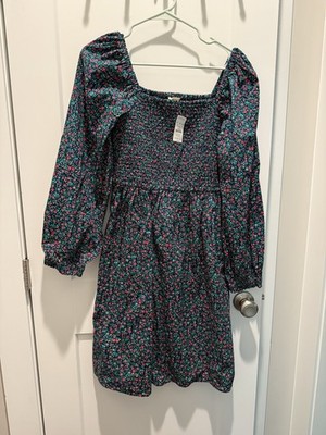 Crewcuts 16 Girls Smocked Square Neck Dress Floral Blue Pink Nwt $79