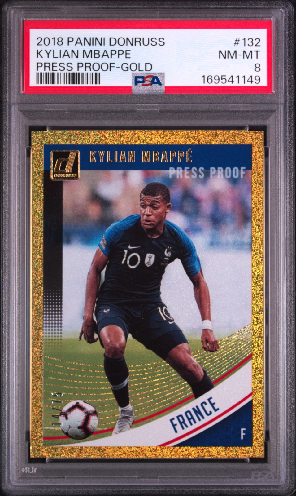 2018 PANINI DONRUSS PRESS PROOF-GOLD #132 KYLIAN MBAPPE ROOKIE RC /75 PSA 8