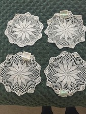 Set of 4 12 Cotton Crochet Doilies Floral Lace Ecru Table Linens New