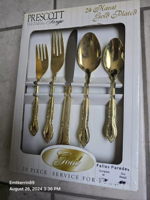 Gold Plated Stainless Flatware Service For 4 Tableware 20pc 