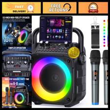 Portable Karaoke Machine with Bluetooth Speaker, 2 Wireless Mics, LED Lights, PA