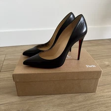 Christian Louboutin Size 38.5 PIGALLE FOLLIES 100 NAPPA SHINY Black Pointed Toe