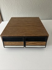 Vintage Cassette Tape Cabinet 2 Drawer Holder Faux Wood Storage Case Holds 28