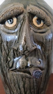 Dal Burtchaell ''Ugly Face'' Cigar Smoker with Patina Drip Glaze