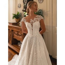 Graceful Sheer-Capelet Wedding Dresses Romantic Delicate-Lace Bridal Gown A-Line