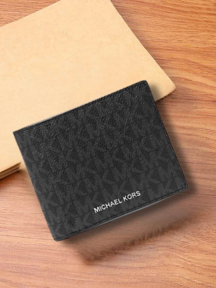 Michael Kors Men Black MK Signature Billfold Card Bifold Wallet with Passcase - Image 3 of 4