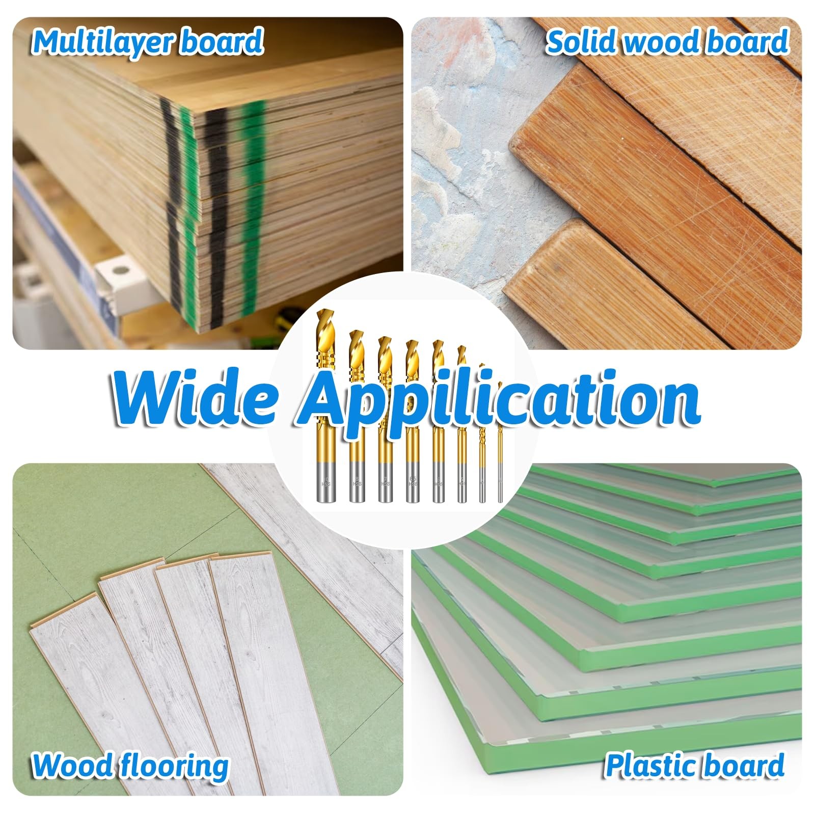 8 Pack Titanium Coated HSS Twist Drill Bits, 3-10mm Serrated Side Cutting Dri...