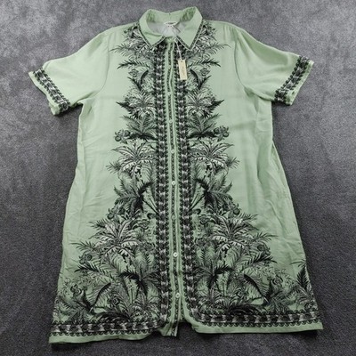 Max Studio Shirtkleid Damen XL grün Boho tropisch Leinenmischung Tunika mit Etikett