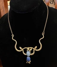 VTG CZECH Egyptian Revival Snakes & Blue GLASS Scarabs NECKLACE
