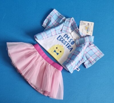 Build A Bear I'm So Eggstra T-Shirt Tutu Rock Outfit Ostergeschenk neu mit Etikett