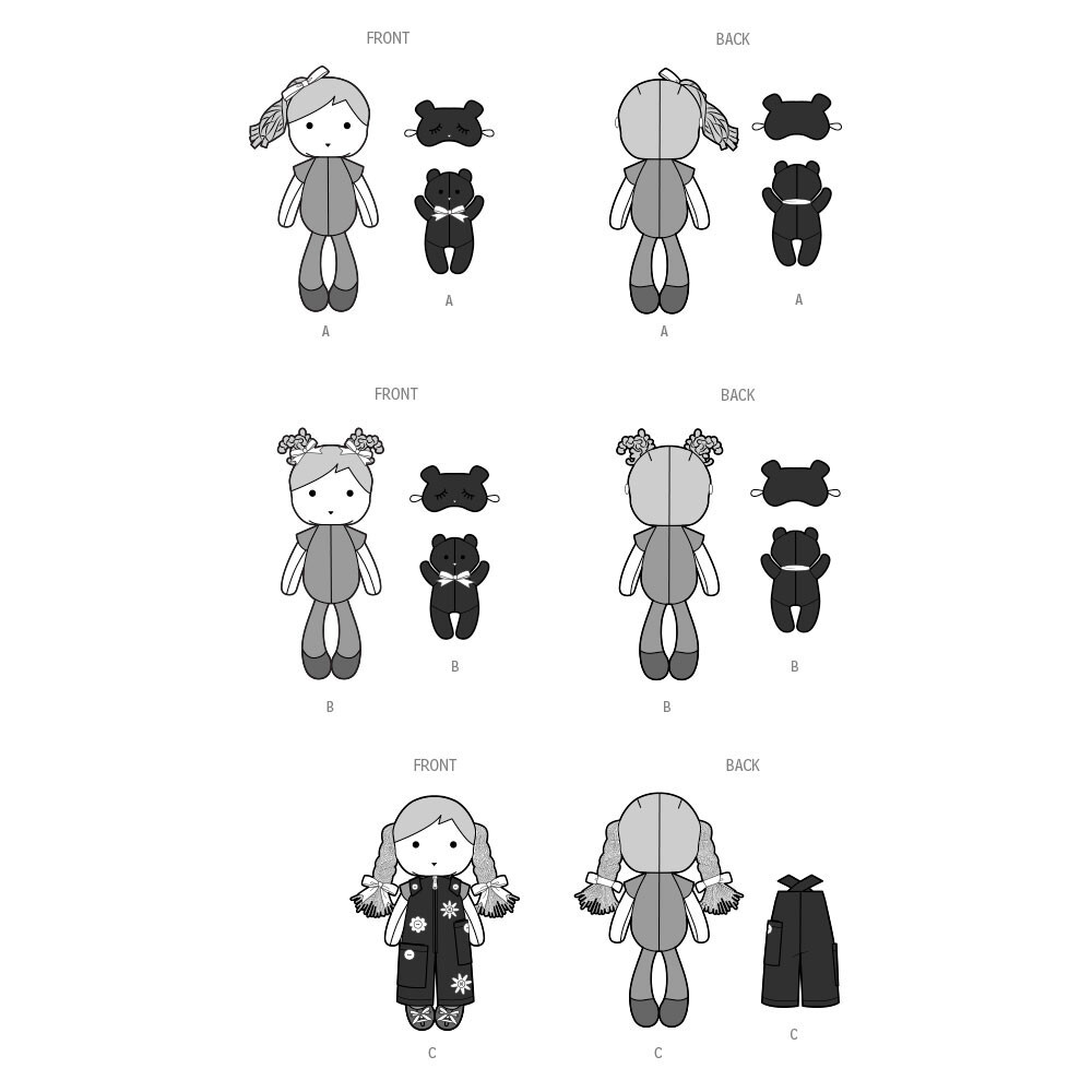 SEWING PATTERN Sew Cloth Soft Fabric Rag Doll Clothes Girls Zipper
