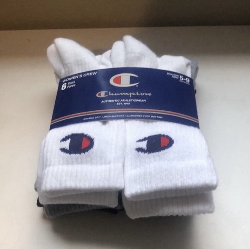 New Women Socks Champion Pack Of 6 Pairs White,Black & Gray Crew Socks Athletic - Picture 2 of 11