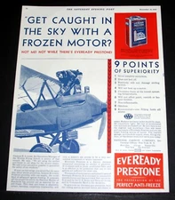 1929 OLD MAGAZINE PRINT AD, EVEREADY PRESTONE, FOR FORD TRI-MOTOR AIRPLANE!