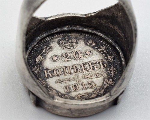 Antique IMPERIAL ring 19t 1915 Men Emperor Tsar Nicholas II coin Silver - Picture 4 of 20
