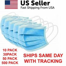 50 PCS Face Mask Medical Surgical Dental Disposable 3-Ply Ear-loop Mouth Cover