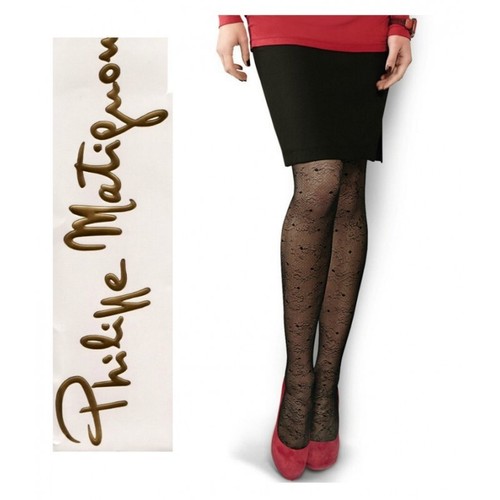 Collant Philippe Matignon calza coprente moda fantasia pizzo ricamato blu nero - Foto 21 di 22