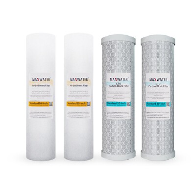 Qty 4 Max Water Reverse Osmosis Universal Water Filters Set 2 CTO, 2 Sediment RO