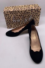 French Sole Black Suede Scalloped Block Heel Pumps sz 7.5 B