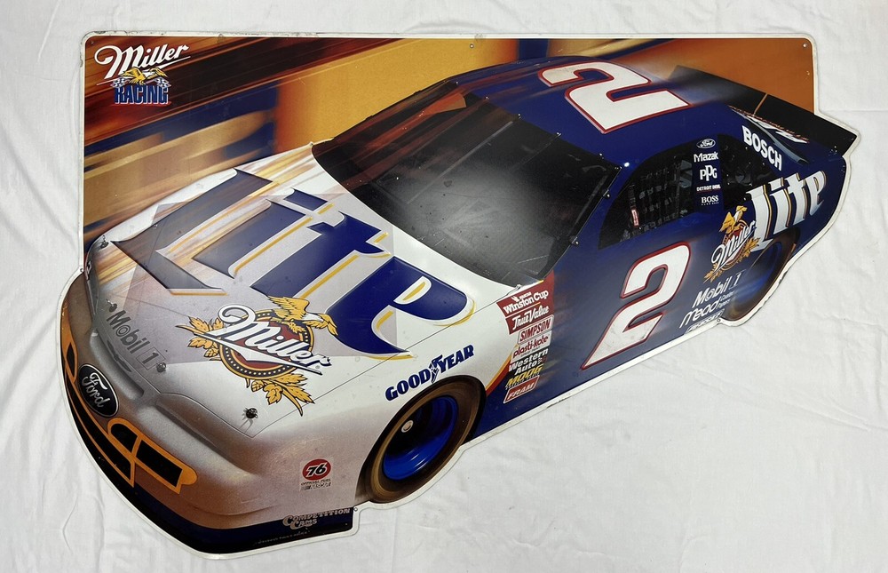 VTG 1997 Rusty Wallace #2 Miller Lite Racing Race Car Nascar Metal Beer Sign