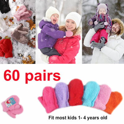 60 Pairs Fuzzy Cozy Thumb Mittens Magic Warm Gloves Winter Kids