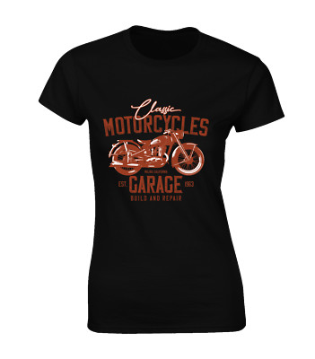 CLASSIC GARAGE MOTORCYCLES DAMEN T-SHIRT COOL CHOPPER MOTORRAD BIKER DESIGN
