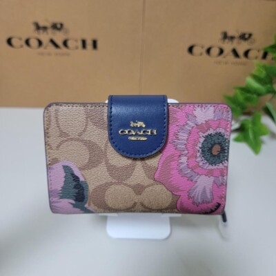 Coach bag signature khaki blue floral pattern Bifold Wallet Japan