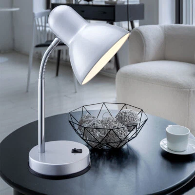 Table Lampe Travail Chambre Beistell Flexo Récolte Lumière E27 Argent Métallisé - Photo 1/4