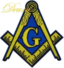 Masonic 3" Gold EMBROIDERED Sew-On Only Patch Freemason Square Compass Mason