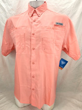 NEW Columbia Tamiami PFG Short Sleeve Sorbet Pink Salmon fishing Shirt Men's M