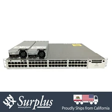 48 Port PoE+ 1GB RJ45 Cisco Catalyst 3850 IP Base L3 Switch 2x PSU w/ Ears