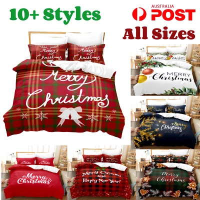 Christmas Quilt Duvet Cover Santa Xmas Bedding Pillowcase Soft Double Queen King - image 1 of 4