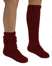 3 Burgundy Wine Slouch Socks Knee Scrunchie Heavy Workout Hooters Uniform Warm